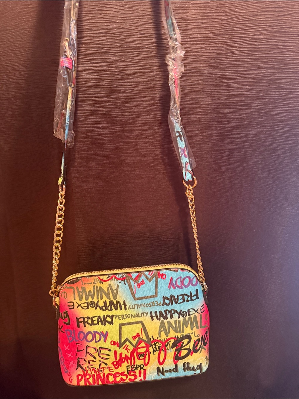 Colorful Graffiti Crossbody Bag with matching Wallet - Multicolor